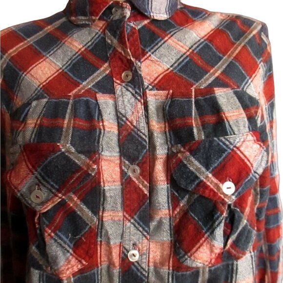 Vintage 1970s Flannel Plaid Top Womens Medium 11 Boho Winter Button Down - Picture 1 of 6